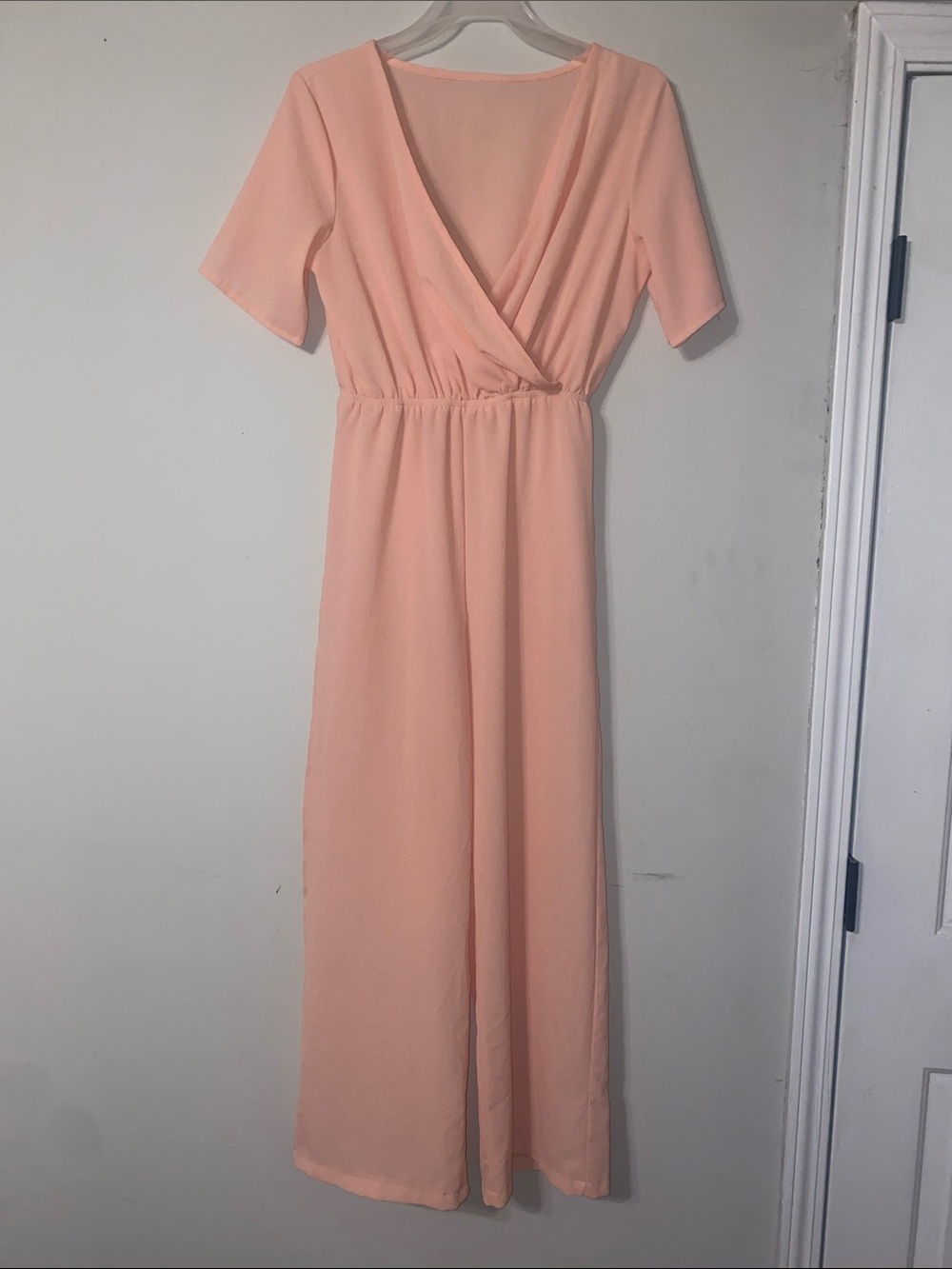Flutter Sleeve Peach Jumpsuit with Surplice Neck